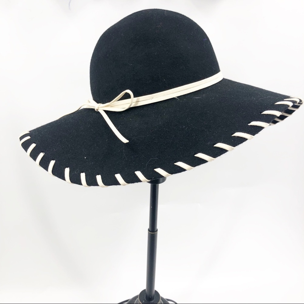 ✅ SAN DIEGO HAT COMPANY BLACK STITCHED WIDE BRIM FELT HAT ONE SIZE